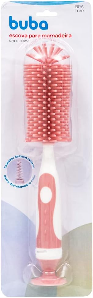 Escova para Mamadeira Buba Silicone Rosa com Limpador de Bicos 7 Escova para Mamadeira Buba Silicone Rosa com Limpador de Bicos - Imagem 7