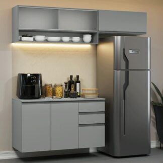 Armário de Cozinha Compacta Suspenso Madesa Nice 200cm Cinza