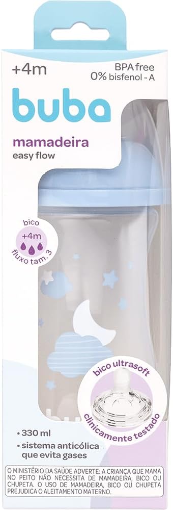 Mamadeira Buba Easy Flow 330ml Azul Anticólica para Bebês 5 Mamadeira Buba Easy Flow 330ml Azul Anticólica para Bebês - Imagem 5