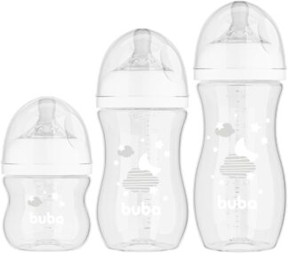 Kit 3 Mamadeiras Buba Easy Flow Anticólica Branco 120ml 270ml 330ml
