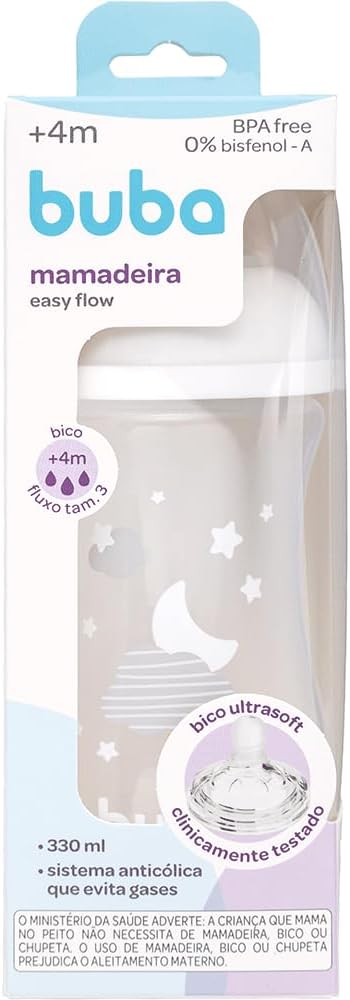 Mamadeira Easy Flow Buba Nuvem Branca 330ml Anticólica 5 Mamadeira Easy Flow Buba Nuvem Branca 330ml Anticólica - Imagem 5