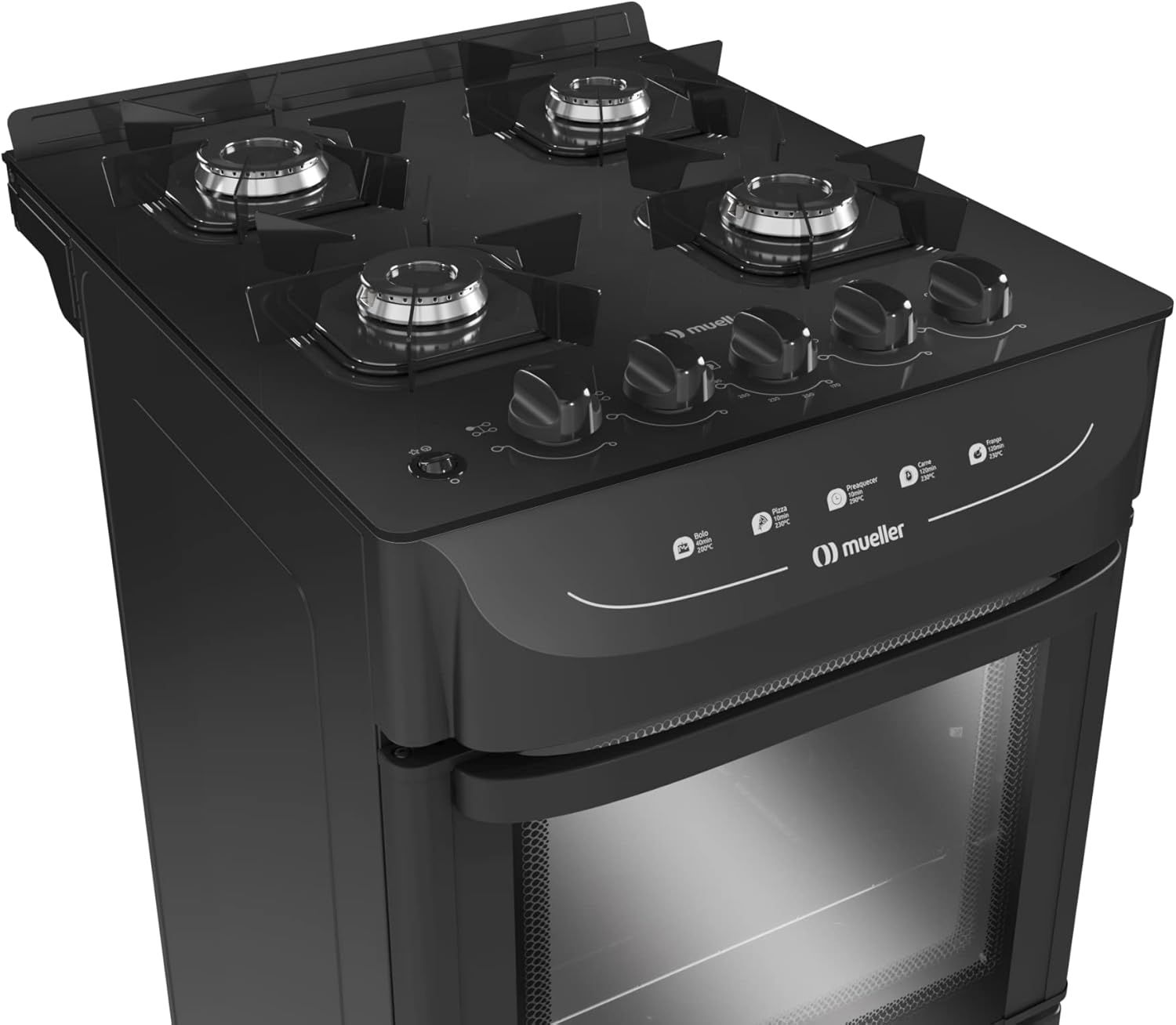Fogão Mueller 4 Bocas Preto Fosco com Mesa de Vidro e Forno 4 Fogão Mueller 4 Bocas Preto Fosco com Mesa de Vidro e Forno - Imagem 4