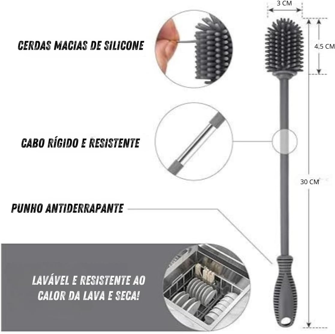 Kit 2 Escovas de Silicone Limpador de Garrafas e Mamadeiras 4 Kit 2 Escovas de Silicone Limpador de Garrafas e Mamadeiras - Imagem 4