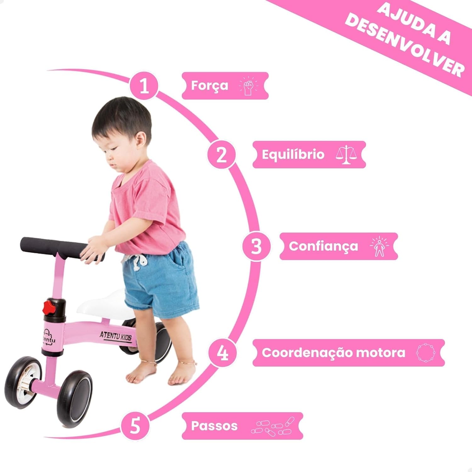 Bicicleta de Equilíbrio Atentu Tico-Tico Infantil 4 Rodas Rosa 3 Bicicleta de Equilíbrio Atentu Tico-Tico Infantil 4 Rodas Rosa - Imagem 3