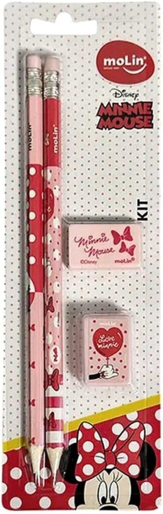 Kit Escolar Minnie Molin com 2 Lapis Apontador e Borracha