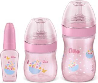 Kit Mamadeiras Evolution Lillo Primeiros Passos Rosa 3 Peças