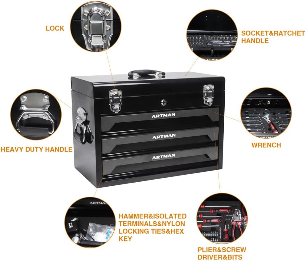 Caixa de Ferramentas SPOFLYINN Portátil de Aço com 3 Gavetas 2 Caixa de Ferramentas SPOFLYINN Portátil de Aço com 3 Gavetas - Imagem 2
