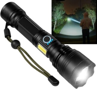 Lanterna Tática T9 LED Recarregável USB com Zoom Ajustável