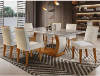 Conjunto Sala de Jantar Rufato Luanda 6 Cadeiras Off White