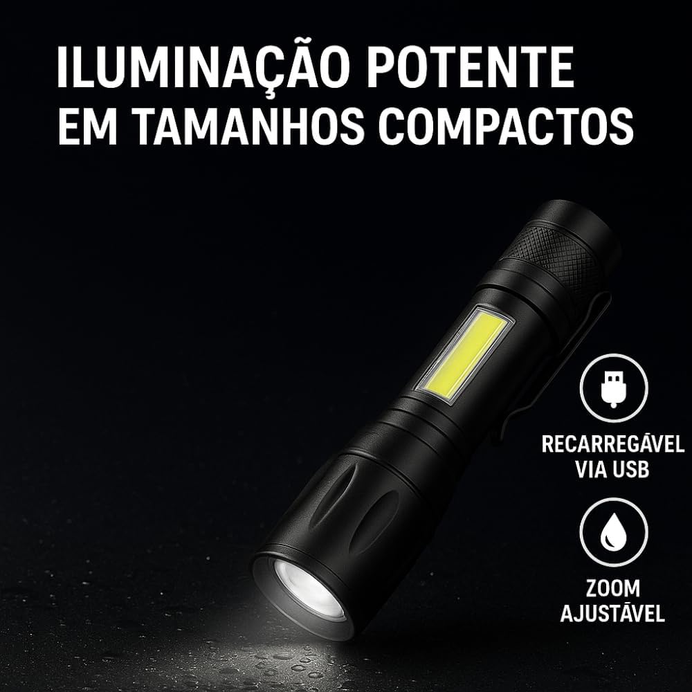 Lanterna Tática LED Recarregável Genérico 001 Zoom Ajustável 2 Lanterna Tática LED Recarregável Genérico 001 Zoom Ajustável - Imagem 2