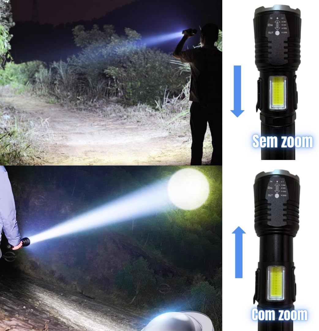 Lanterna Tática T9 LED Recarregável USB com Zoom Ajustável 4 Lanterna Tática T9 LED Recarregável USB com Zoom Ajustável - Imagem 4