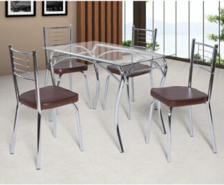 Conjunto Mesa Lion com 4 Cadeiras Juliana Art Panta Cromado