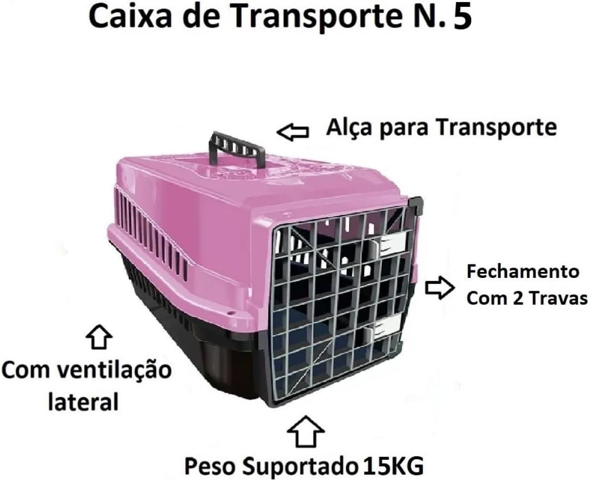 Caixa de Transporte para Cachorros e Gatos Tamanho N5 Rosa 2 Caixa de Transporte para Cachorros e Gatos Tamanho N5 Rosa - Imagem 2