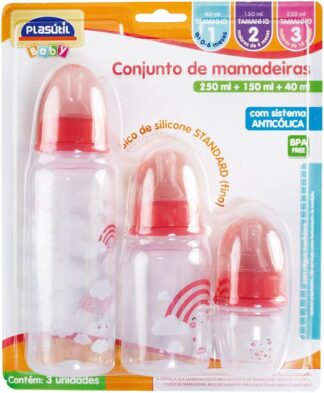 Kit 3 Mamadeiras Plasútil Decoradas para Menina Livre de BPA