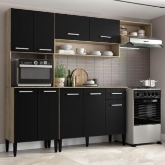 Armário de Cozinha Compacta Arizona Smart Carraro Carvalho Preto