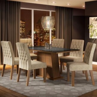 Conjunto Sala de Jantar Madesa Rafaela 6 Cadeiras Tampo Vidro