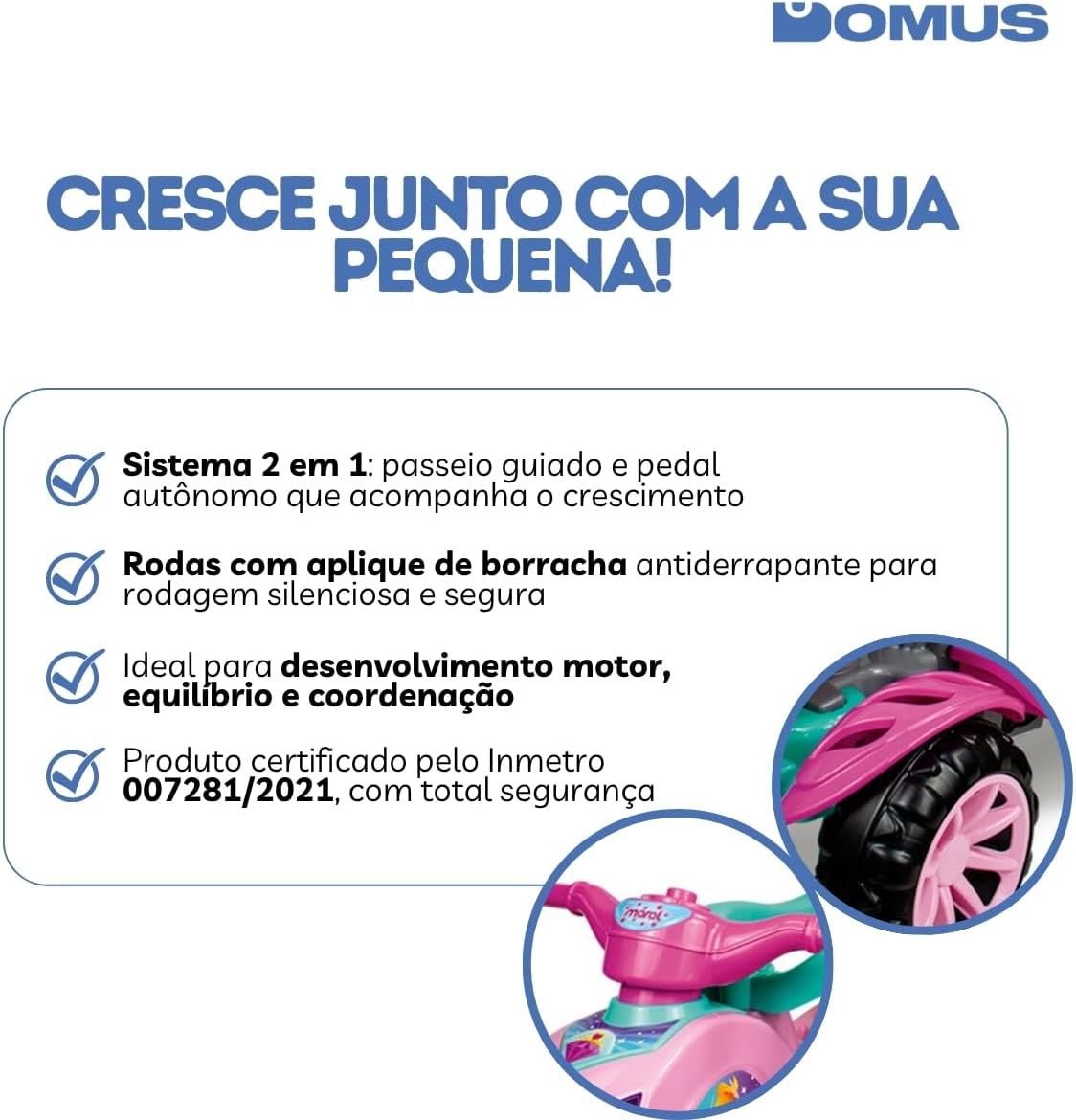 Quadriciclo Infantil Maral Lady Star Rosa com Guia 9 Meses 3 Quadriciclo Infantil Maral Lady Star Rosa com Guia 9 Meses - Imagem 3