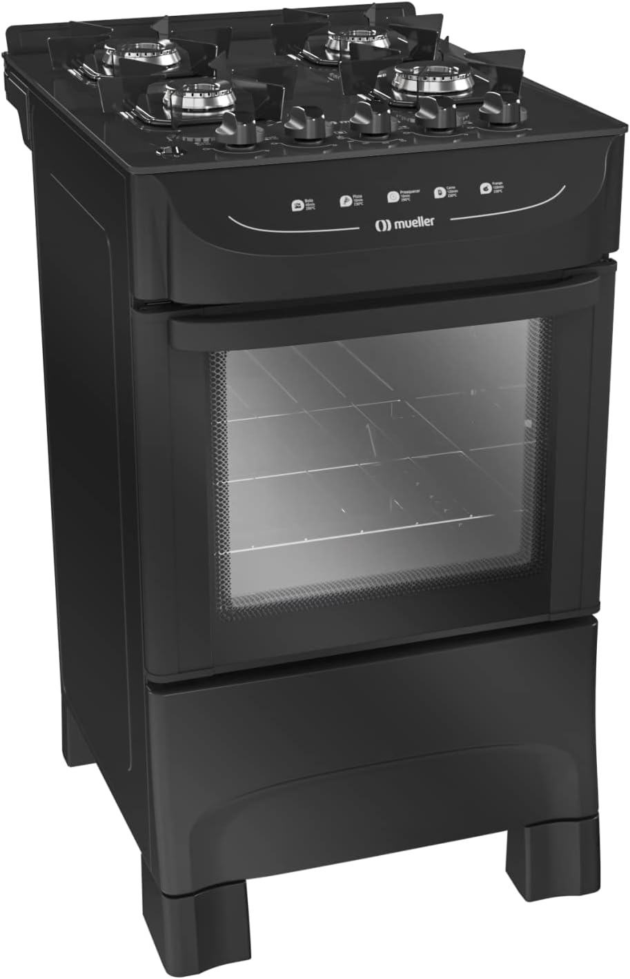 Fogão Mueller 4 Bocas Preto Fosco com Mesa de Vidro e Forno 1 Fogão Mueller 4 Bocas Preto Fosco com Mesa de Vidro e Forno