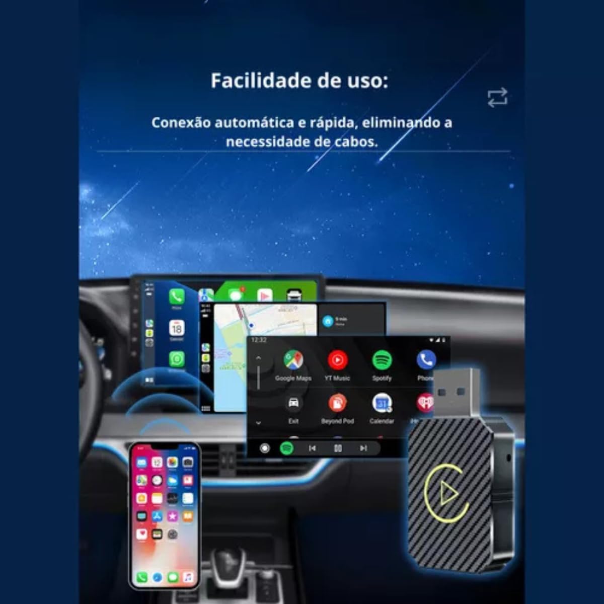 Adaptador CarPlay Android Auto Sem Fio Generico Carplay 2-em-1 4 Adaptador CarPlay Android Auto Sem Fio Generico Carplay 2-em-1 - Imagem 4