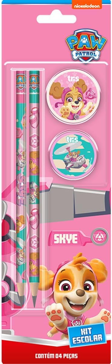 Kit Escolar Patrulha Canina Tris com Lápis Borracha e Apontador 1 Kit Escolar Patrulha Canina Tris com Lápis Borracha e Apontador