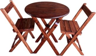 Conjunto Mesa Redonda Dobrável i9 Móveis 70cm Madeira Maciça