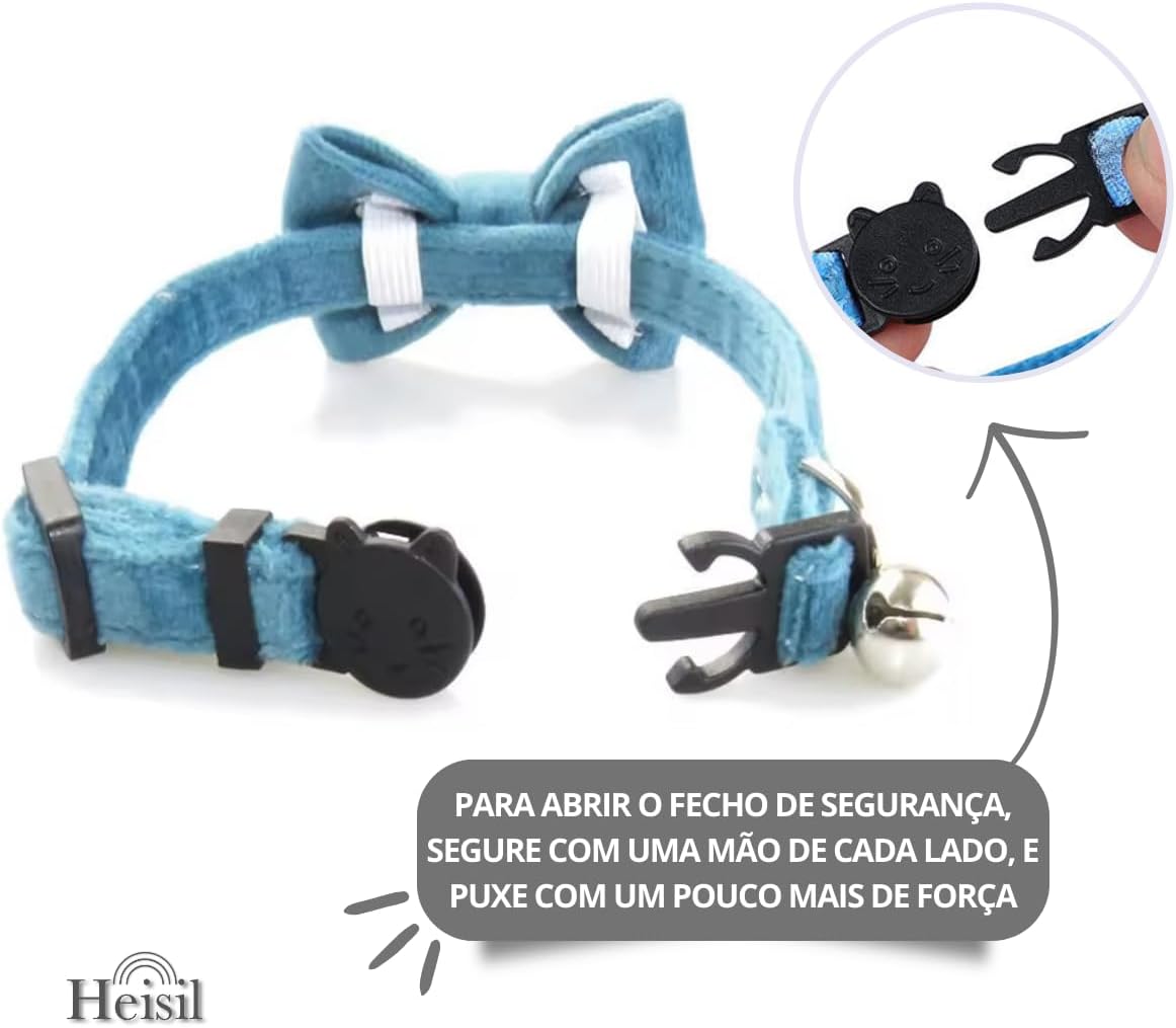 Coleira de Veludo para Cães e Gatos com Gravata e Sininho 5 Coleira de Veludo para Cães e Gatos com Gravata e Sininho - Imagem 5