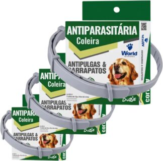 Kit 3 Coleiras Dugs World Veterinária Antipulgas para Cães