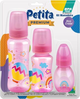 Kit Mamadeira Petita Acinturada Rosa 3 Peças 60/140/240ml