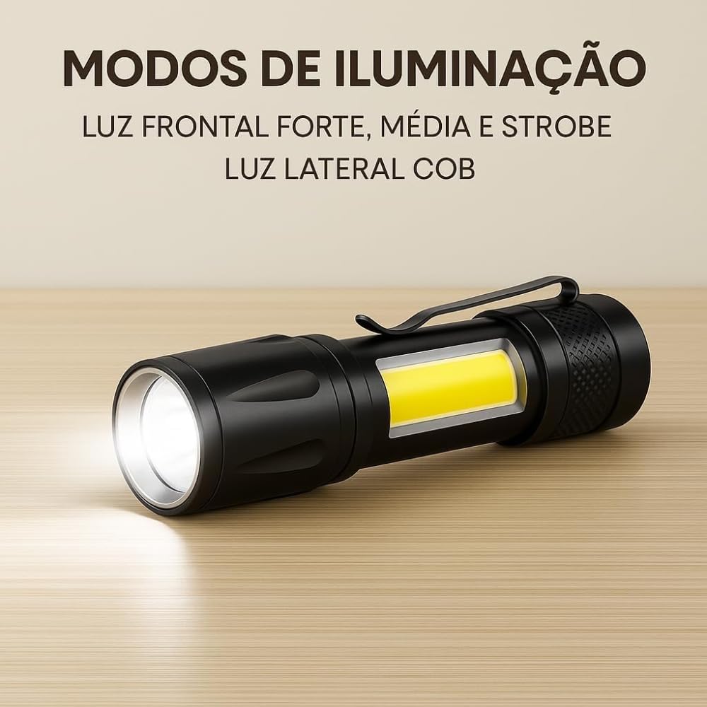 Lanterna Tática LED Genérico 001 Recarregável Portátil 3 Modos 3 Lanterna Tática LED Genérico 001 Recarregável Portátil 3 Modos - Imagem 3