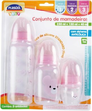 Kit 3 Mamadeiras Plasútil Decoradas Menina Livre de BPA