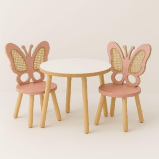 Conjunto Mesa e 2 Cadeiras Borboleta MDF Infantil Rosa 60cm