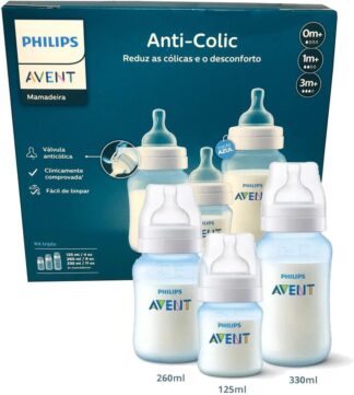 Kit Mamadeira Philips Avent Anti-Colic Azul 125ml 260ml 330ml