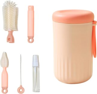 Kit de Higiene para Mamadeiras 6 Peças com Escovas e Estojo Rosa