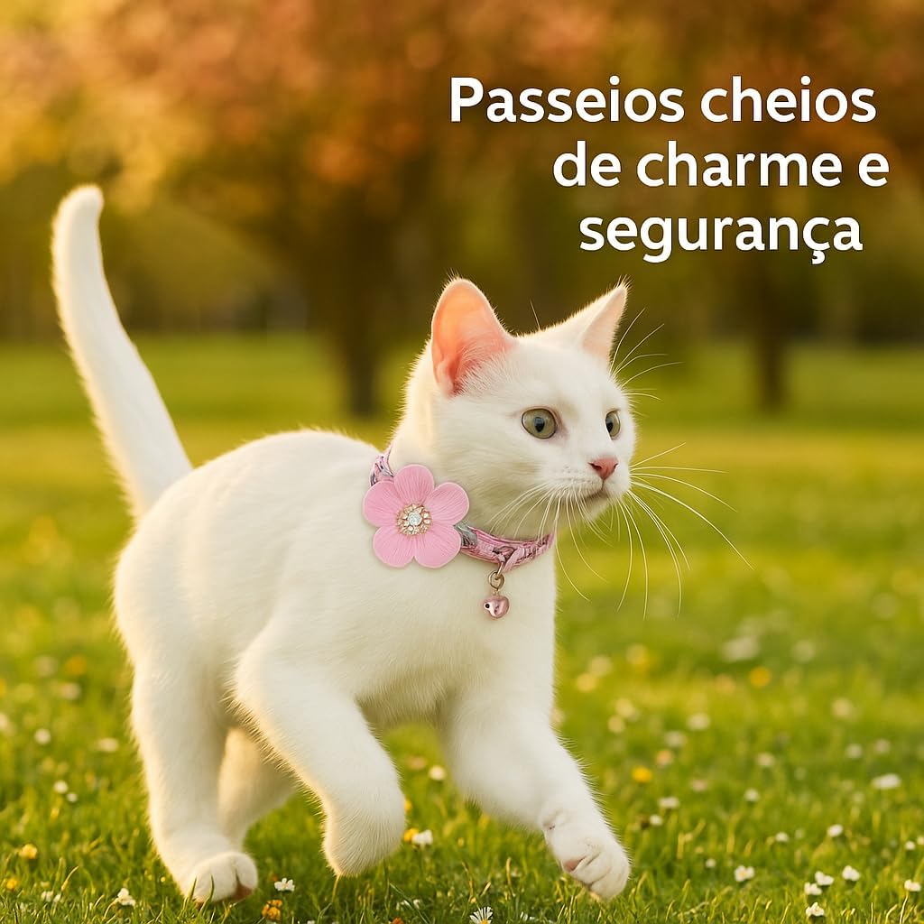 Coleira Floral Luxo com Sino para Gatos e Cães Pequenos Rosa 6 Coleira Floral Luxo com Sino para Gatos e Cães Pequenos Rosa - Imagem 6