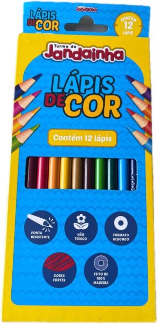 Lápis de Cor Jandainha 12 Cores Redondo Madeira Macia Jandaia