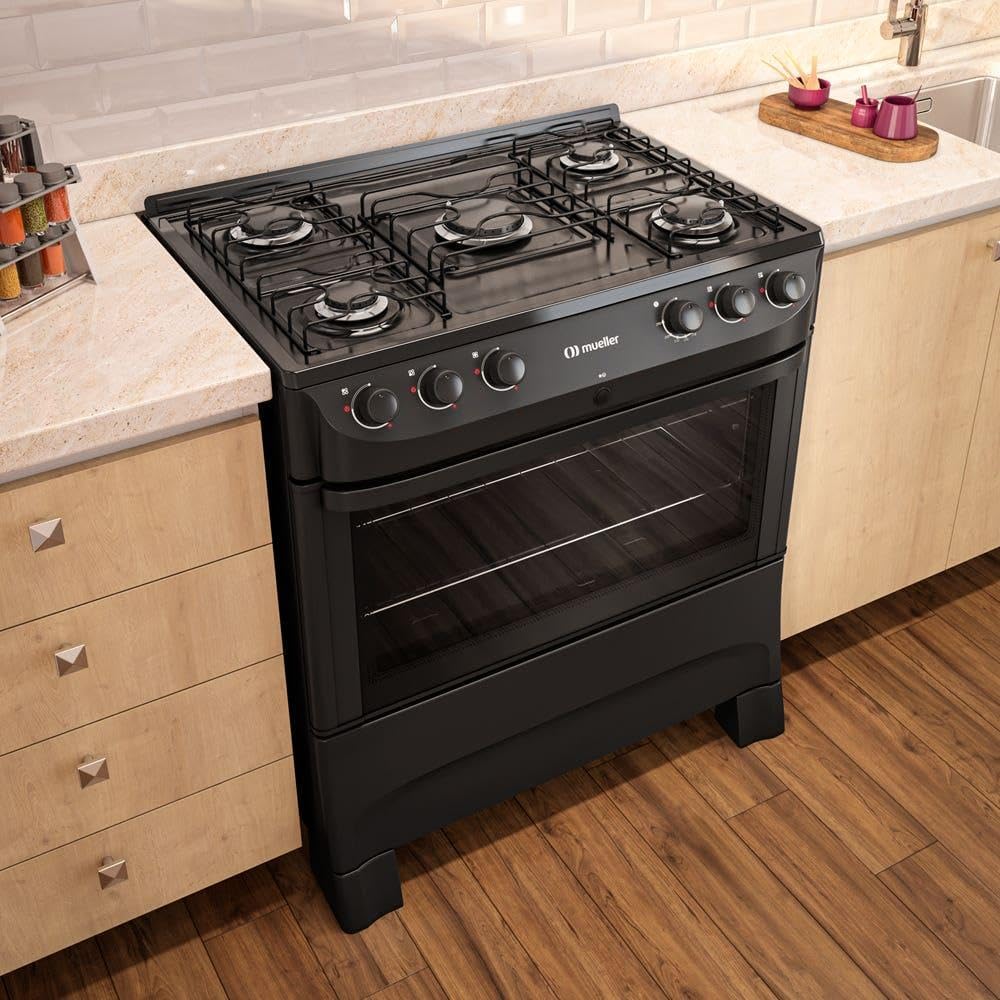 Fogão Mueller 5 Bocas Preto Fosco com Forno 81 Litros Bivolt 2 Fogão Mueller 5 Bocas Preto Fosco com Forno 81 Litros Bivolt - Imagem 2