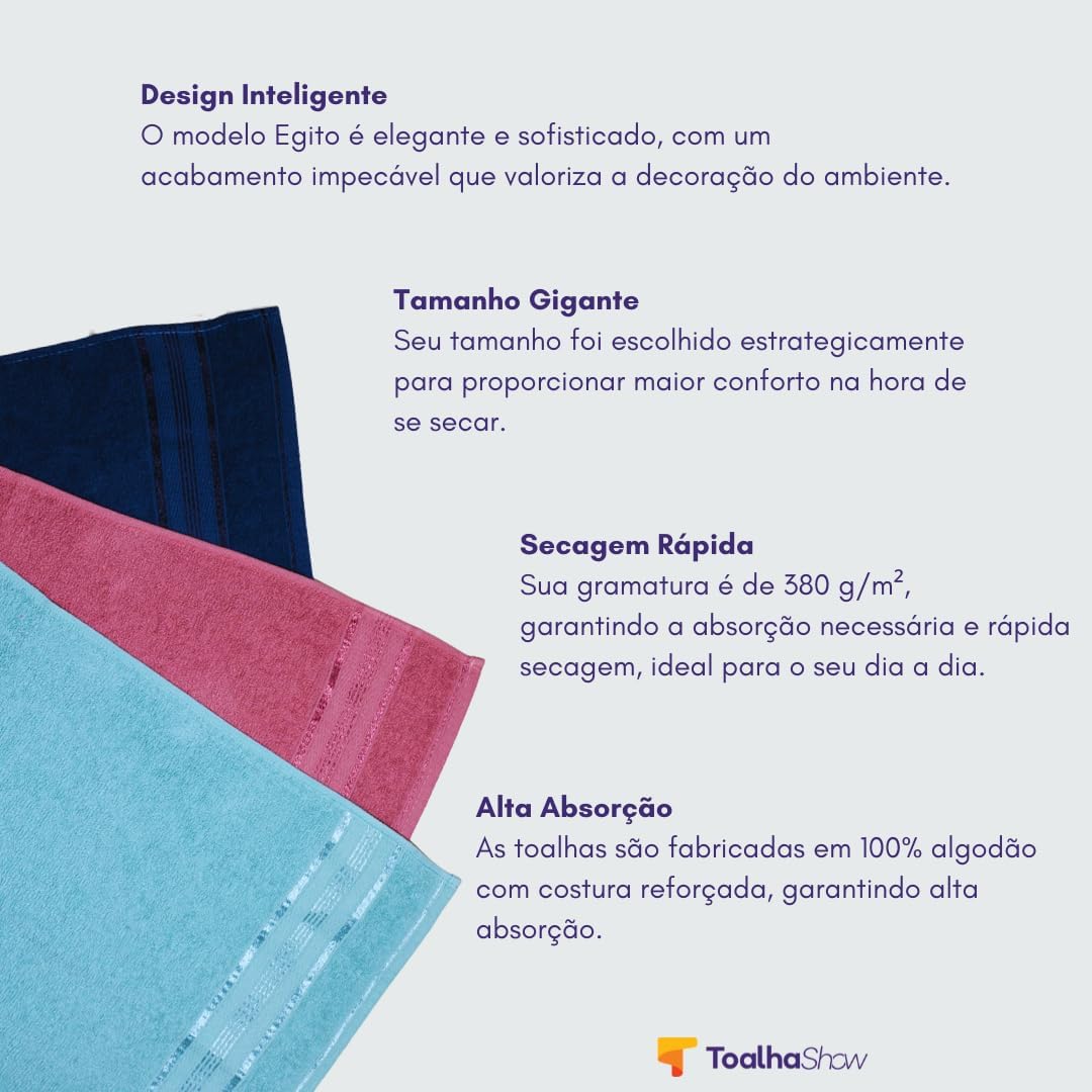 Kit 2 Toalhas de Banho ToalhaShow Egito Gigante 100% Algodão 5 Kit 2 Toalhas de Banho ToalhaShow Egito Gigante 100% Algodão - Imagem 5