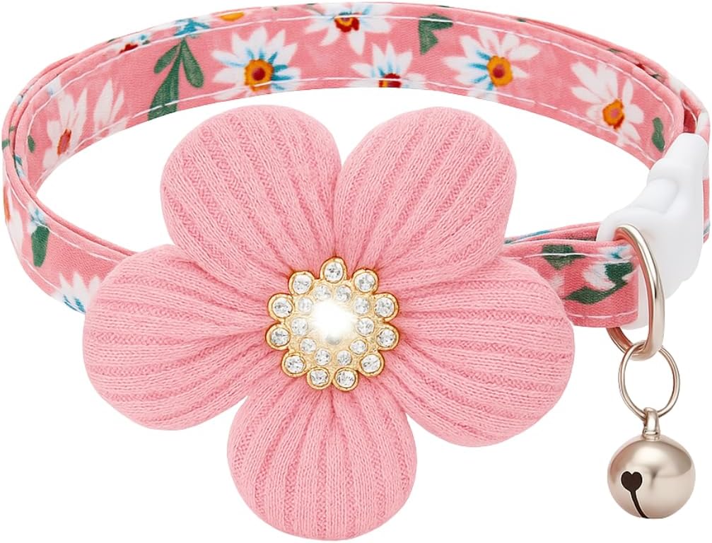Coleira Floral Luxo com Sino para Gatos e Cães Pequenos Rosa 1 Coleira Floral Luxo com Sino para Gatos e Cães Pequenos Rosa