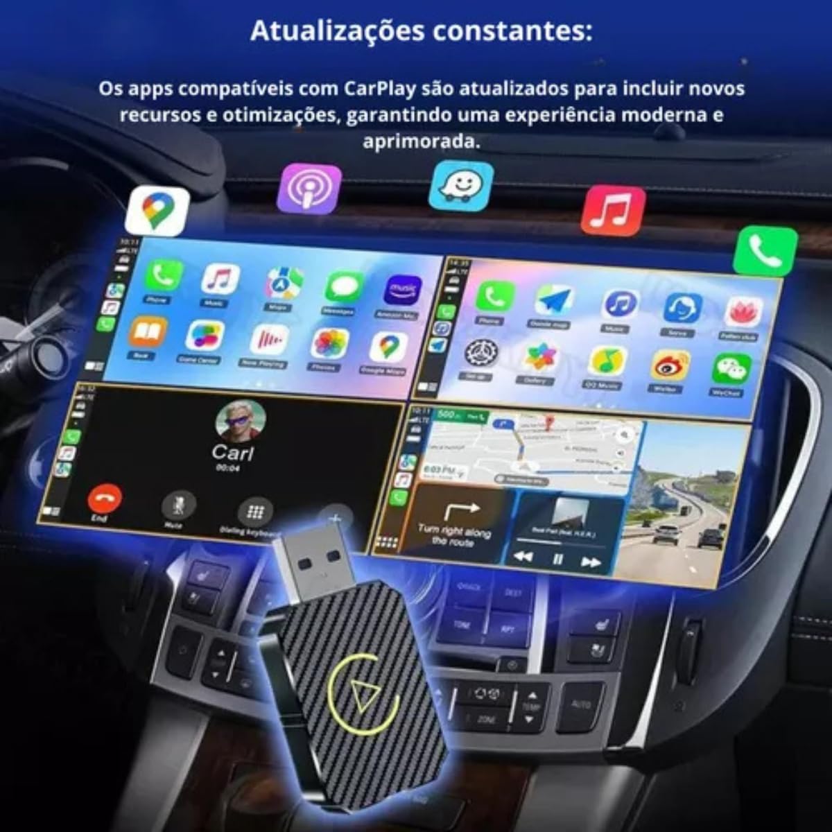 Adaptador CarPlay Android Auto Sem Fio Generico Carplay 2-em-1 2 Adaptador CarPlay Android Auto Sem Fio Generico Carplay 2-em-1 - Imagem 2