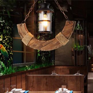 Luminária Pendente SSNAINIU Estilo Industrial Madeira e Vidro