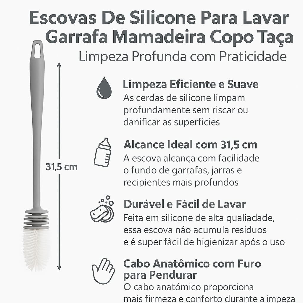 Kit 2 Escovas de Silicone para Limpeza de Mamadeiras e Copos 3 Kit 2 Escovas de Silicone para Limpeza de Mamadeiras e Copos - Imagem 3