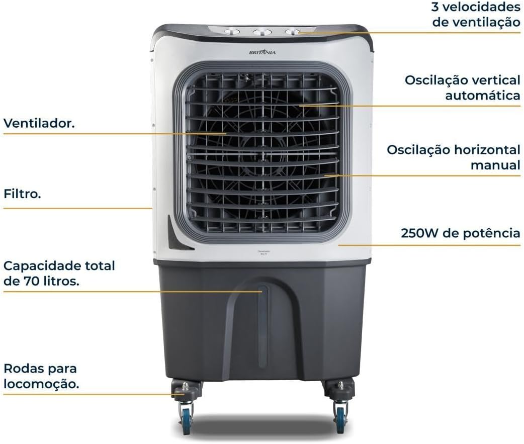 Climatizador de Ar Britânia BCL70 4 em 1 70 Litros Potente 4 Climatizador de Ar Britânia BCL70 4 em 1 70 Litros Potente - Imagem 4
