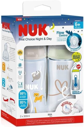 NUK Kit Mamadeiras First Choice Dia e Noite 300ml Anticólica