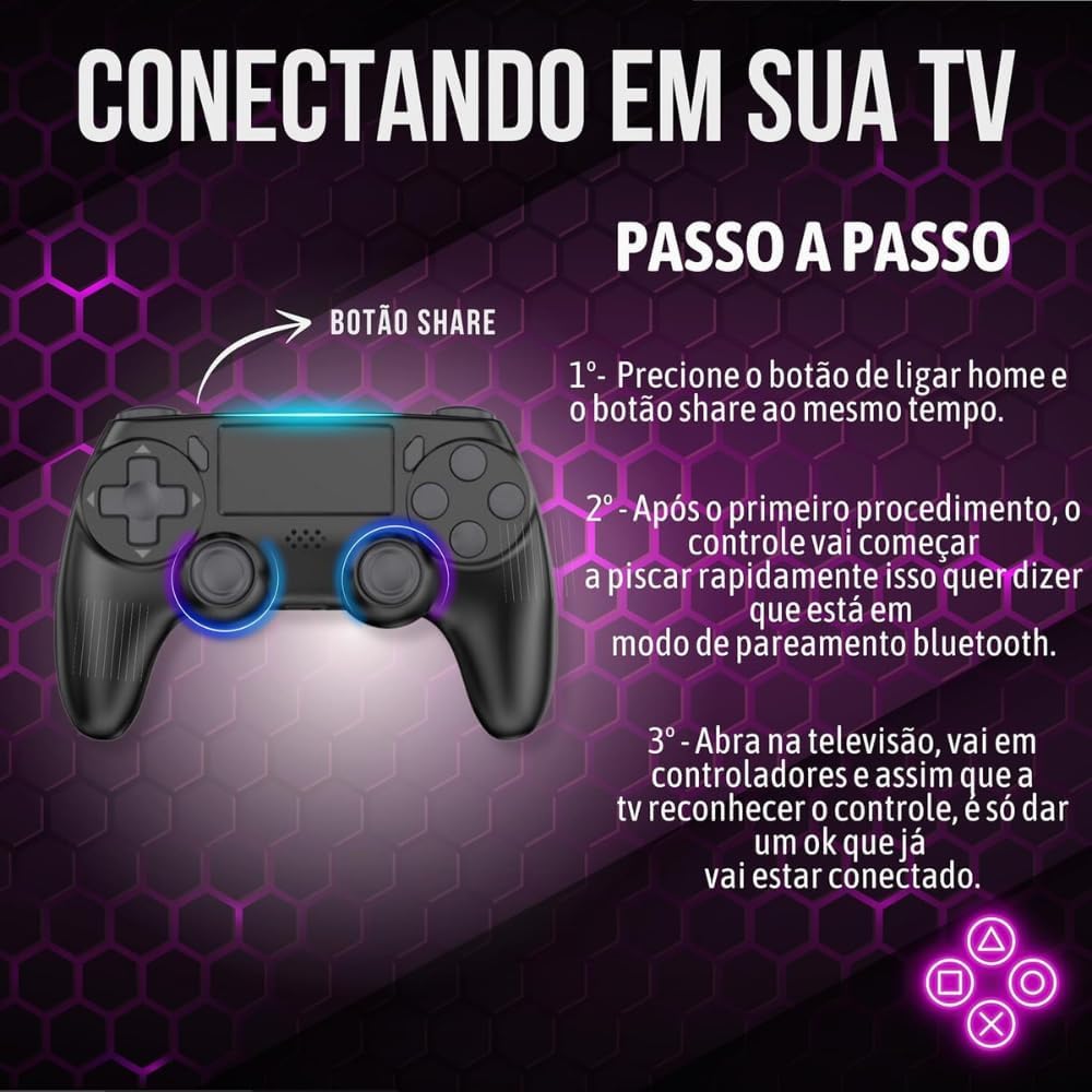 Controle Sem Fio Bluetooth para PS4 PC Gamer Joystick Ergonômico 5 Controle Sem Fio Bluetooth para PS4 PC Gamer Joystick Ergonômico - Imagem 5