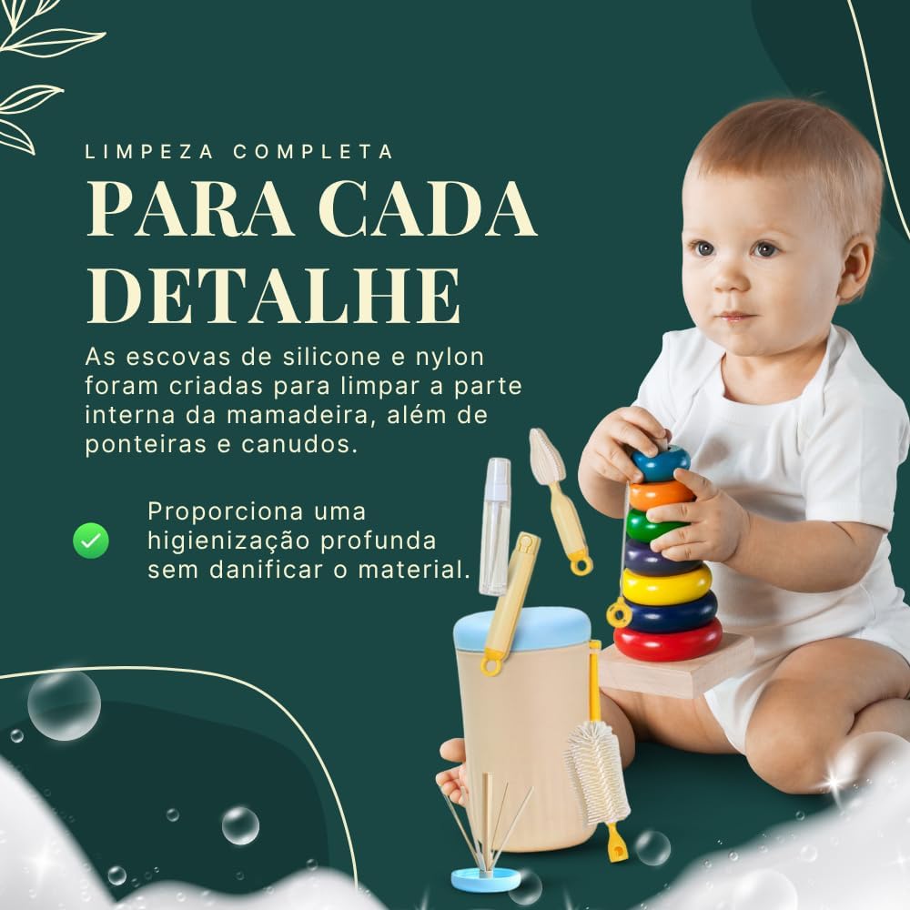 Kit de Higiene para Mamadeiras 6 Peças com Escovas e Estojo Rosa 2 Kit de Higiene para Mamadeiras 6 Peças com Escovas e Estojo Rosa - Imagem 2
