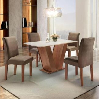 Conjunto Sala de Jantar 4 Cadeiras Espanha Siena Móveis MDF