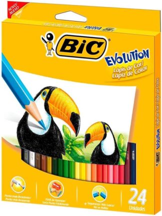 Lápis de Cor BIC Evolution 24 Cores Sextavado Escolar
