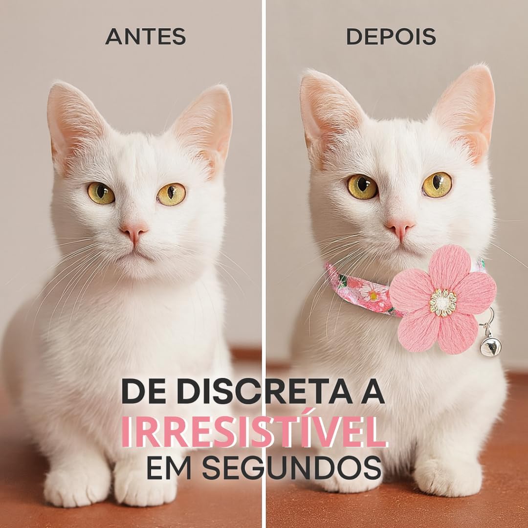 Coleira Floral Luxo com Sino para Gatos e Cães Pequenos Rosa 2 Coleira Floral Luxo com Sino para Gatos e Cães Pequenos Rosa - Imagem 2