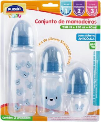 Kit 3 Mamadeiras Plasútil Decoradas Menino Livre de BPA