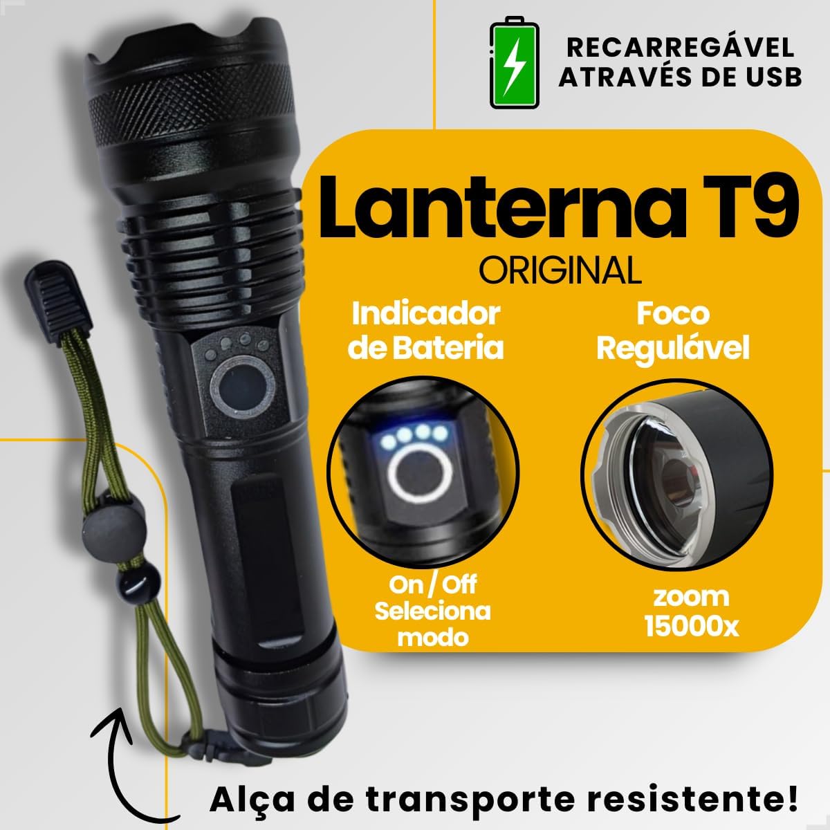Kit 2 Lanternas Táticas LED Recarregáveis USB com Zoom Potente 3 Kit 2 Lanternas Táticas LED Recarregáveis USB com Zoom Potente - Imagem 3